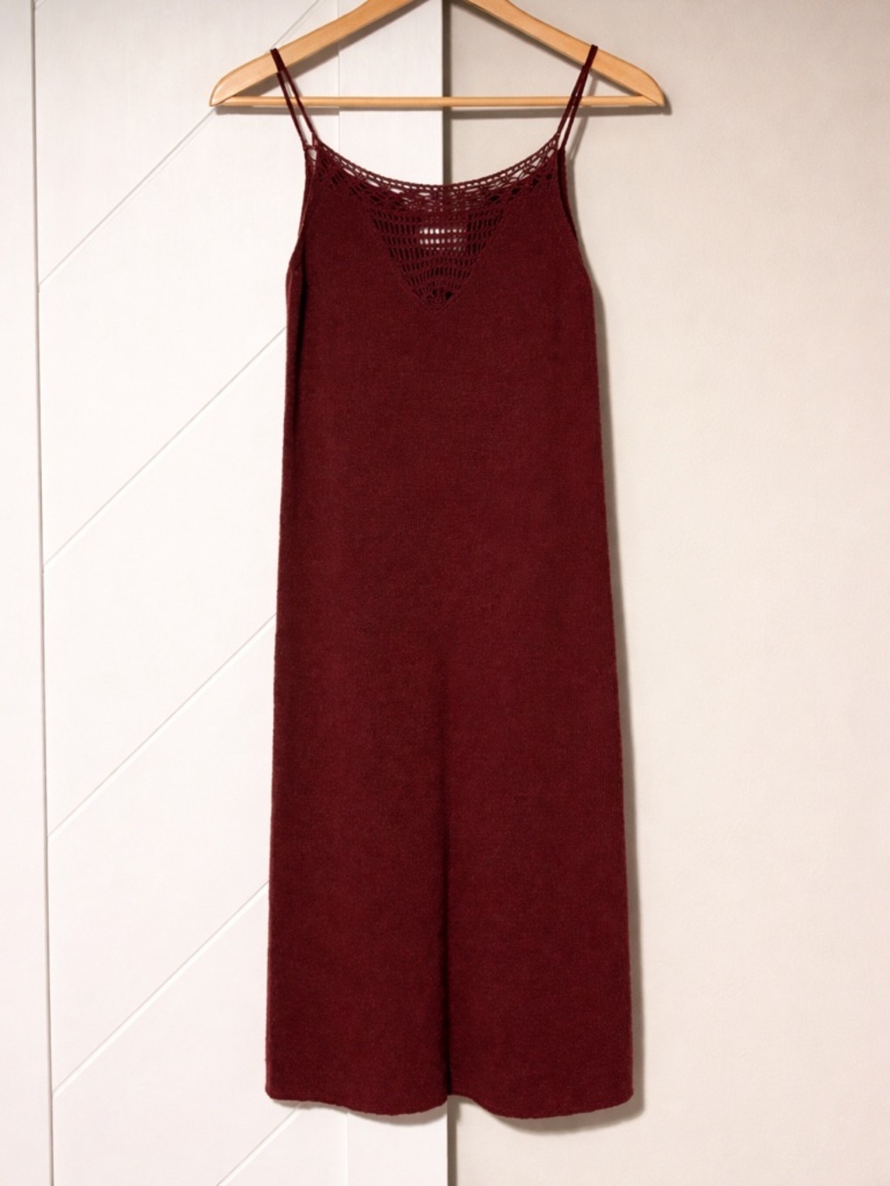 Max Studio Knit Midi Dress Burgundy Crochet Neck Small